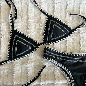 Black Triangle Bikini with White Stitching